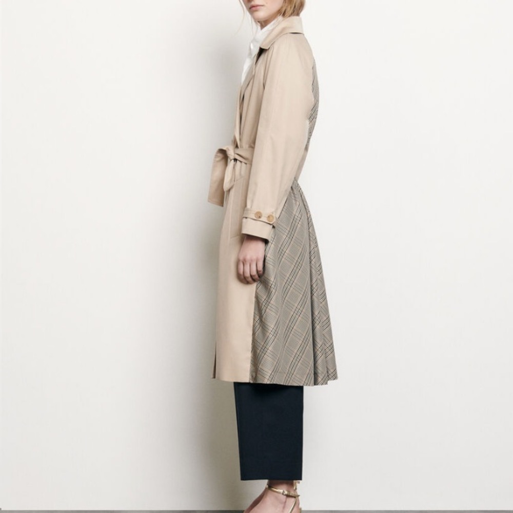 Sandro Victory Plaid Back Cotton Trench Coat - Picture 3 of 6